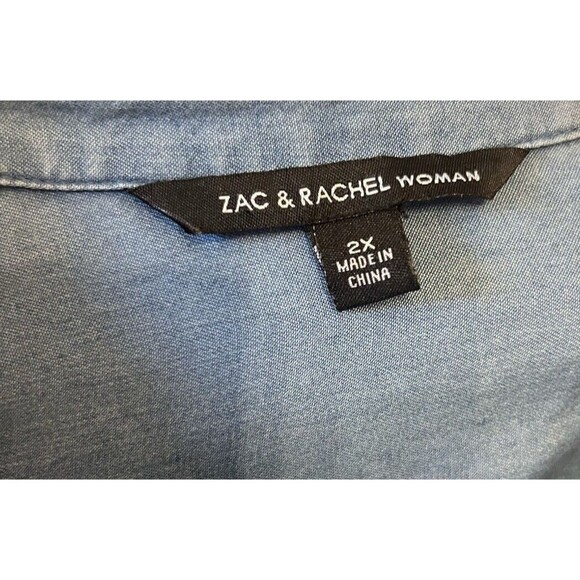 Zac & Rachel Shirt Blouse Top 2X Denim Roll Tab Sleeves Lyocell‎ Chambray - Picture 5 of 5